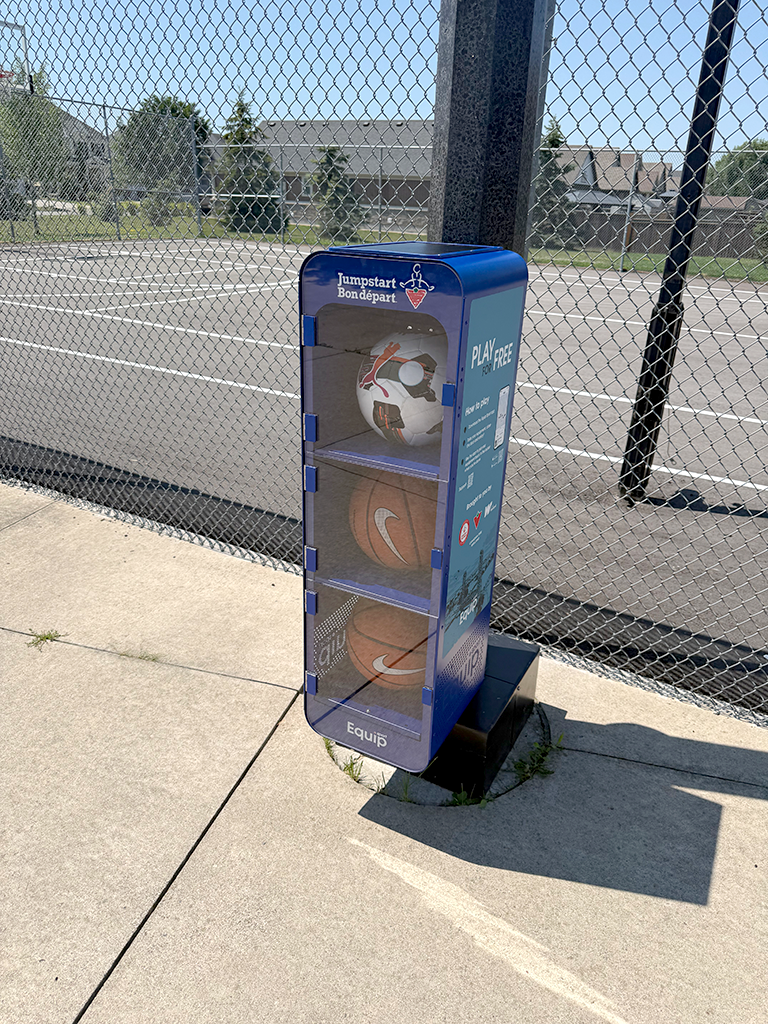 sports locker with equipment inside