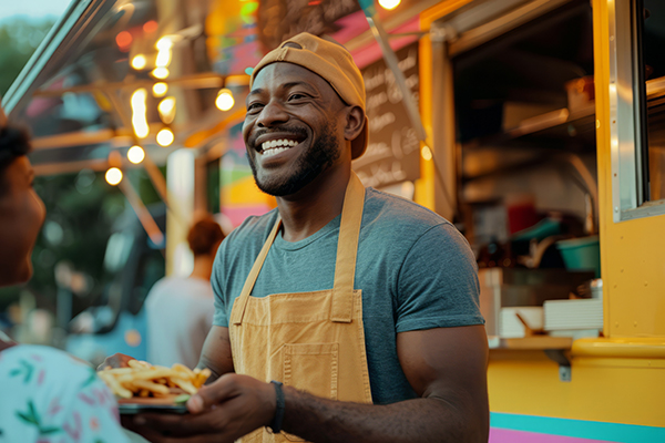 image of man giving fries to a woman